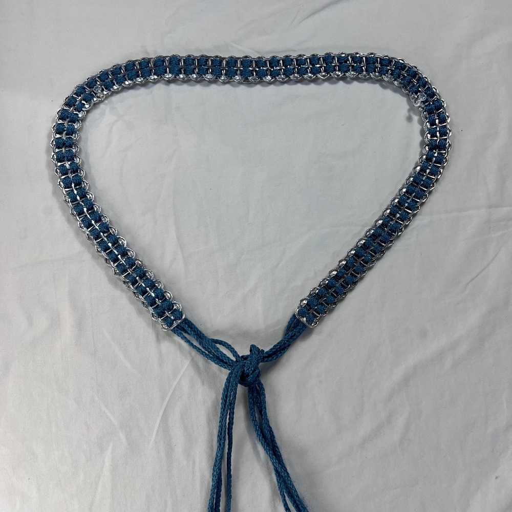 Handmade Soda Tab Chain Belt Blue Woven Upcycled Pop Tab Y2K Festival Accessory
